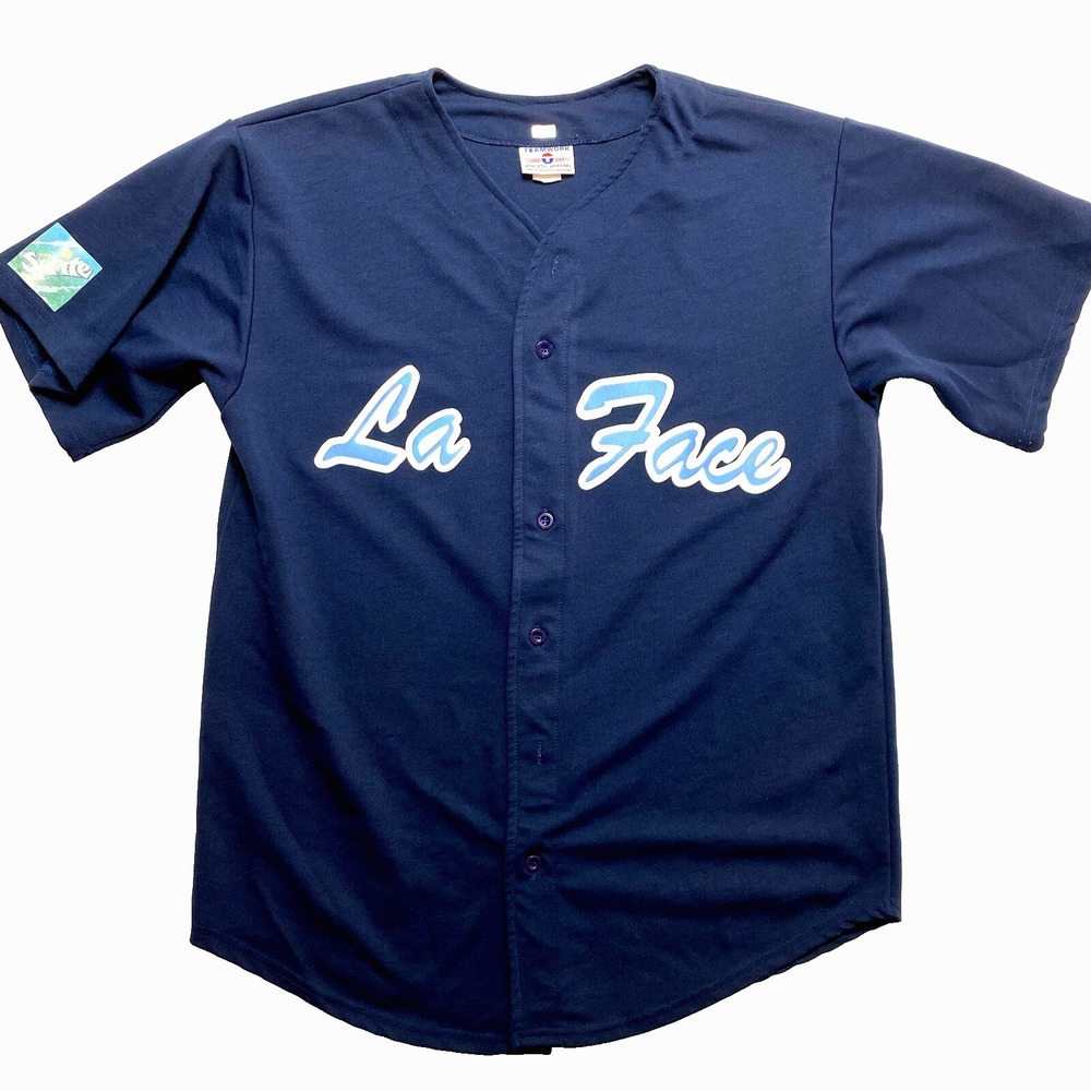 Vintage LA Face Jersey Mens XL Blue Short Sleeve Promo Sprite MLB Teamwork